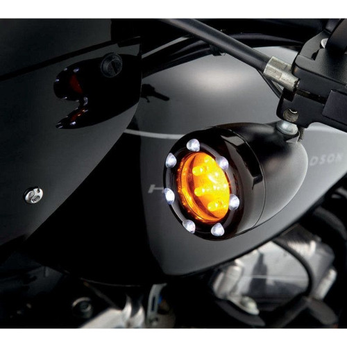 PartzBiz HD: 4423858-Arlen Ness Black Fire Ring Turn Signals White LED Amber Lens Bullet Deuce Style - 12-759