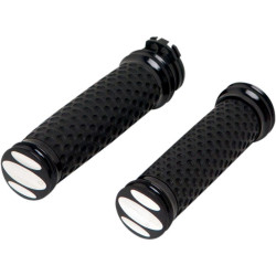 PartzBiz HD AN07-084 - Arlen Ness Black Scalloped Soft-Touch Hand Grips Dual Cable สำหรับ Harley | 07-084