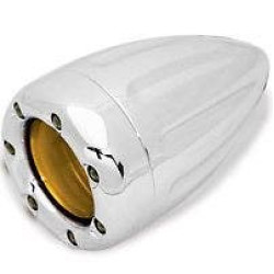 PartzBiz HD AN12-764 - Arlen Ness Chrome Deep Cut Amber Lens Turn Signal & White LED Trim Ring for Harley