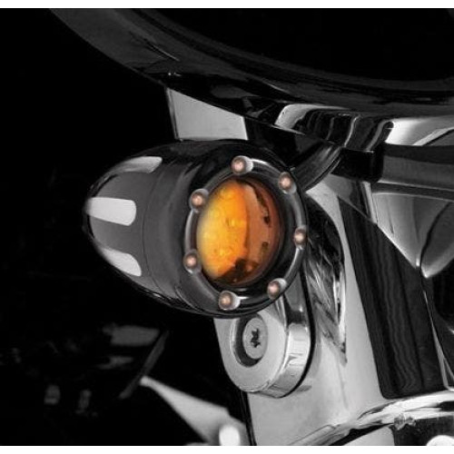 PartzBiz HD: 4423636-Arlen Ness 12-765 สีดำ Deep Cut Amber เลนส์ไฟเลี้ยว & LED Trim แหวน Harley 2040-0838 20400838 262824