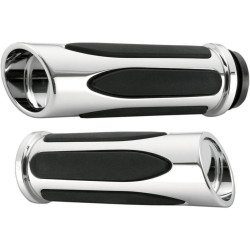 PartzBiz HD AN07-050 - Arlen Ness Chrome Deep Cut Comfort Hand Grips สำหรับ Harley Cable FXD ST FLH XL | 07-050 PartzBiz HD AN07-050 - Arlen Ness Chrome Deep Cut Comfort Hand Grips สำหรับ Harley Cable FXD ST FLH XL | 07-050