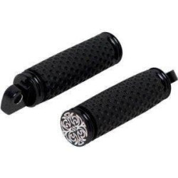 PartzBiz HD AN06-156 - Arlen Ness Soft Touch Billet Engraved Black Dimpled Footpegs for Harley | AN06-156