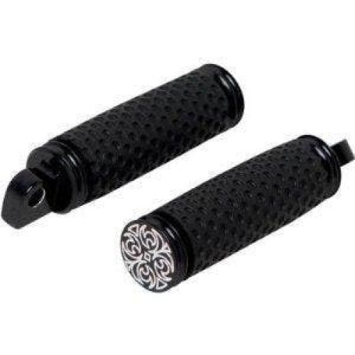 PartzBiz HD: 4423403-Arlen Ness Soft Touch Billet Engraved Black Dimpled Footpegs for Harley | AN06-156