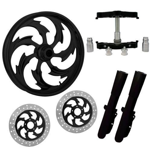 PartzBiz HD: 4423368-Assault Black 23" Wheel Tire Dual Rotors w/ Raked Triple Trees Lowers & Sliders | ASSAULT-DUAL-BLK-KIT-PCKG