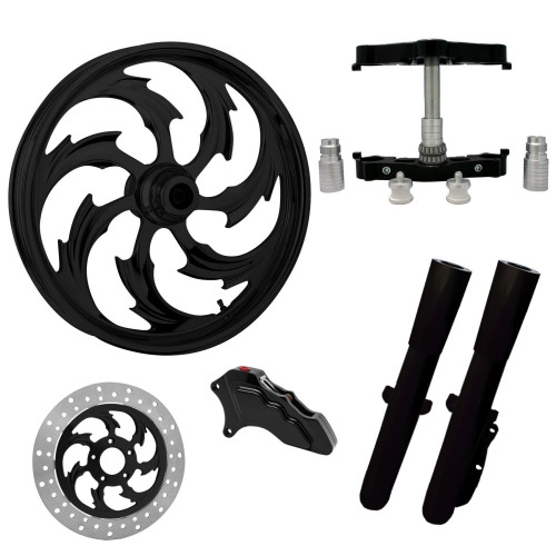 PartzBiz HD: 4423369-Assault Black 23" Wheel Tire Single Side w/ Raked Triple Trees Lowers & Sliders | ASSAULT-SNGL-BLK-KIT-23PCKG