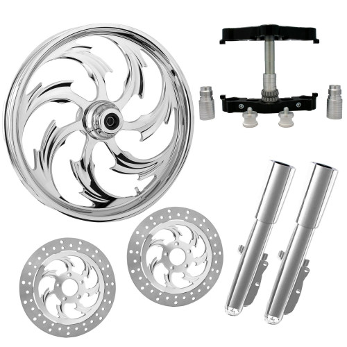 PartzBiz HD: 4423370-Assault Chrome 23” ยางล้อแบบ Dual Rotors พร้อมท่อนล่างและตัวเลื่อนแบบ Raked Triple Trees | โจมตี-DUAL-CHR-KIT-PCKG