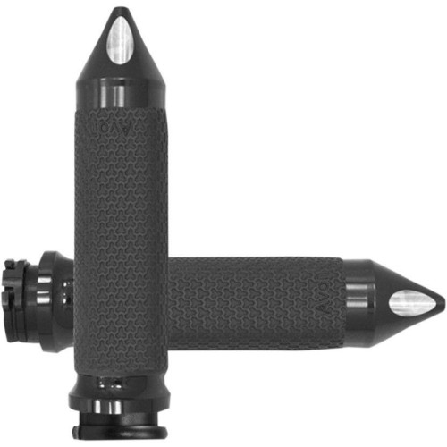 PartzBiz HD: 4423229-Avon Small Memory Foam Grips หมวก Spiked สีดำสำหรับ Harley Cable Throttle 84-21 | MF-63-ANO-SPK