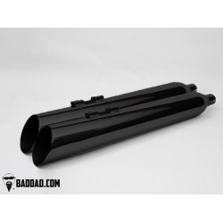 PartzBiz HD BAD-81124-1 - Bad Dad 81124-1 Black Competition Series Dual 4" Slip On Pipes Harley FL 95-16 full fuel system exhaust air cleaner filter tuner performance best fou