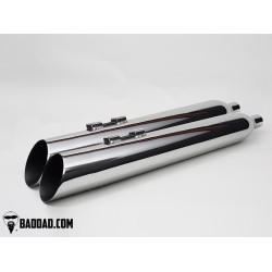 PartzBiz HD BAD-81124-2 - Bad Dad 81124-2 Chrome Competition Series Dual 4" Slip On Pipes Harley FL 95-16 full fuel system exhaust air cleaner filter tuner performance best fou