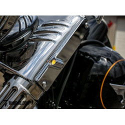 PartzBiz HD BAD-81260-2 - Bad Dad 900 Series Chrome Front LED Billet Turn Signals Harley FLS Softail Fatboy Heritage Deluxe Models BAD-900FTS-CH-FLS FLFB FLFBS FLST FLST FLDE 81260-2