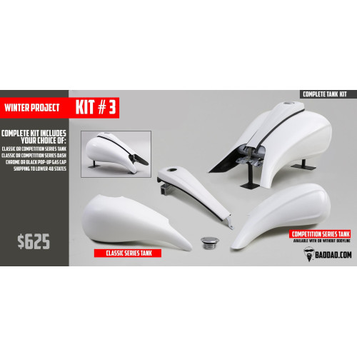 PartzBiz HD: 4422969-Bad Dad Project#3 Stretched Tank Dash & Pop Up Gas Cap Kit for Harley Touring