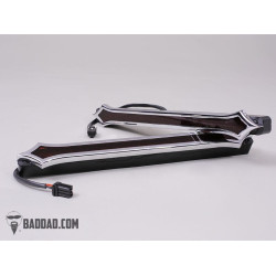 PartzBiz HD BAD-957-XL-CH - Bad Dad Stretched 12.5" 957 Custom Red LED Filler Panel Turn Signals Taillights Chrome Bezel