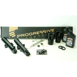 PartzBiz HD EPC-49-BLK-MONO - แพ็คเกจส่วนหน้าสีดำ 49 มม. พร้อมเพลาแบบฟลัชและท่อเดี่ยวสำหรับ Harley 14-17 FLH/T