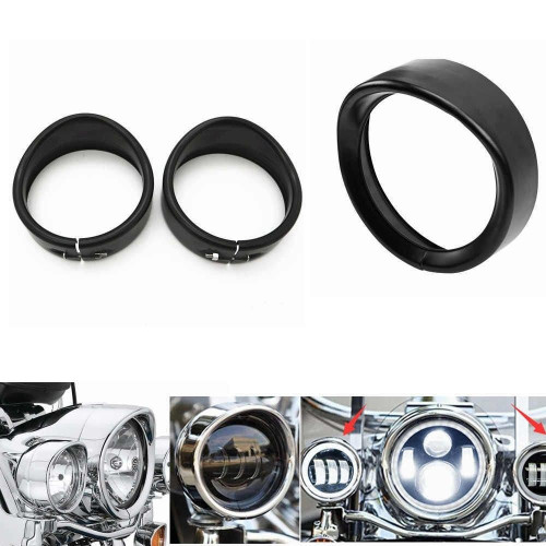 PartzBiz HD: 4421980-ไฟหน้า 7” สีดำ 4.5” ไฟส่องผ่านโคมไฟ Trim Ring Bezel ฝาครอบบังแดด Harley Davidson