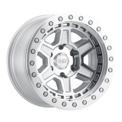PartzBiz HD: 4421947-ล้อแรดดำ Reno Beadlock สีเงิน 17X8.5 5X5 5X127 -ขอบออฟเซ็ต 38 มม. Jeep Wrangler JK JL JT Grand Cherokee WJ WK WK2 Commander ล้อขอบอัพเกรด 5x127 5 Lug Offroad 4x4