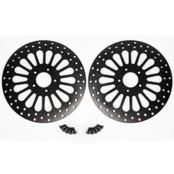 PartzBiz HD M-RT-2100Z x 2 \ EP-BLK-ROTOR-FT x2 - DNA Black Super Spoke Dual Front 11.5 Disc Rotor Harley Touring FLH/T