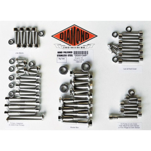PartzBiz HD: 4421854-Diamond Engineering OEM Polished Stainless Steel Engine Bolt Kit Dyna FXD 99-05 | DE6513HP