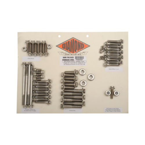 PartzBiz HD: 4421858-Diamond 12 Point Polished Stainless Steel Engine Bolt Kit Softail & Dyna 06-15 | PB605S