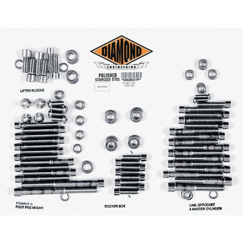 PartzBiz HD: 4421863-Diamond Engineering OEM Polished Stainless Steel Engine Bolt Kit Sportster 91-03 | DE8507P