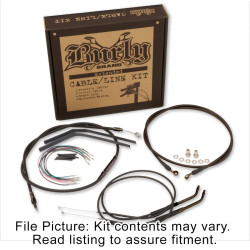 PartzBiz HD B30-1075 - Burly Black Vinyl Extended Cable Kit for 18" Handlebars Harley FXST 11-14 | B30-1075