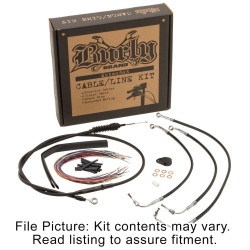 PartzBiz HD B30-1115 - Burly Brand Black Vinyl Extended Cable Kit Harley 14-15 W/ ABS 13" Handlebars - B30-1115