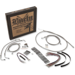 PartzBiz HD B30-1119 - Burly Brand  Stainless Extended Cable Kit Harley 14-15 W/ ABS 13" Handlebars - B30-1119