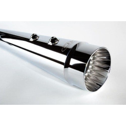 PartzBiz HD CFR-FLH002-7C - Cary Faas CFR 4 1/2" Chrome Single Fluted Megaphone Tapered Mufflers Harley 17-18 PartzBiz HD CFR-FLH002-7C - Cary Faas CFR 4 1/2" Chrome Single Fluted Megaphone Tapered Mufflers Harley 17-18