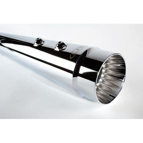 PartzBiz HD: 4421385-Cary Faas CFR 4 1/2" Chrome Single Fluted Megaphone Tapered Mufflers Harley 17-18
