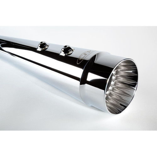 PartzBiz HD: 4421386-Cary Faas CFR 4 1/2" Chrome Smooth Fluted Megaphone Tapered Mufflers Harley FLH  | CFR-FL002C