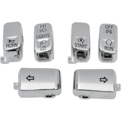 PartzBiz HD 659350 - CCI Chrome 6 Piece Handlebar Control Switch Key Cap Set Dyna Softail XL FLHT | 659350
