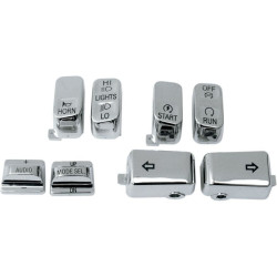 PartzBiz HD 659352 - CCI Chrome 8 Piece Handlebar Control Switch Key Cap Set Harley FLH 96-13 Radio | 659352