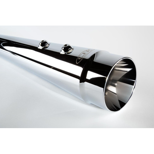 PartzBiz HD: 4421364-Cary Faas CFR 4 1/2" Chrome All Smooth Megaphone Tapered Mufflers for Harley FLH  | FLH001 FLH001C