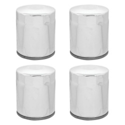 PartzBiz HD 22-250 X4 - Chrome 10 Micron Oil Filter x4 Custom Chrome Harley Twin Cam M8 Repl 63798-99 22-250