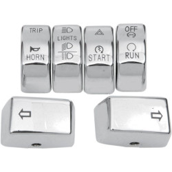 PartzBiz HD DS06160190 - Drag Chrome 6 Piece Handlebar Control Switch Key Cap Set Harley Dyna Softail | Drag Specialties
