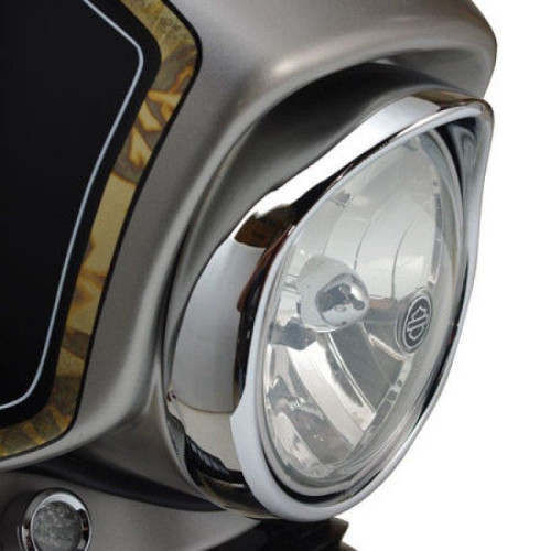 PartzBiz HD: 4421187-Chrome Smooth 7" Headlight Trim Ring Bezel W/Built-In Visor Harley FLHT FLHX 80-13