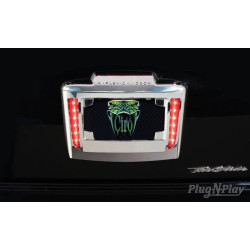 PartzBiz HD DS20301435 - Ciro 40080 Chrome License Plate Frame & Red LED Running Light Harley Trike 09-Up