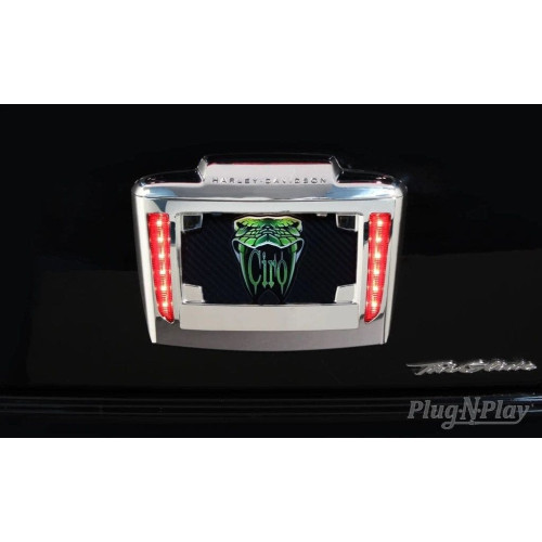PartzBiz HD: 4421127-Ciro 40080 Chrome License Plate Frame & Red LED Running Light Harley Trike 09-Up