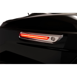 PartzBiz HD DS35011823 - Ciro 40170 Chrome LED ฝาปิดบานพับกระเป๋าข้างเลนส์สีแดงไฟ RTB Harley 14-Up