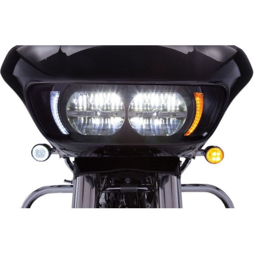 PartzBiz HD: 4421014-Ciro สีดำ LED ไฟหน้า Fang Bezels พร้อมสัญญาณไฟเลี้ยวสีเหลืองอำพัน Harley 15-20 FLTR PartzBiz HD: 4421014-Ciro สีดำ LED ไฟหน้า Fang Bezels พร้อมสัญญาณไฟเลี้ยวสีเหลืองอำพัน Harley 15-20 FLTR