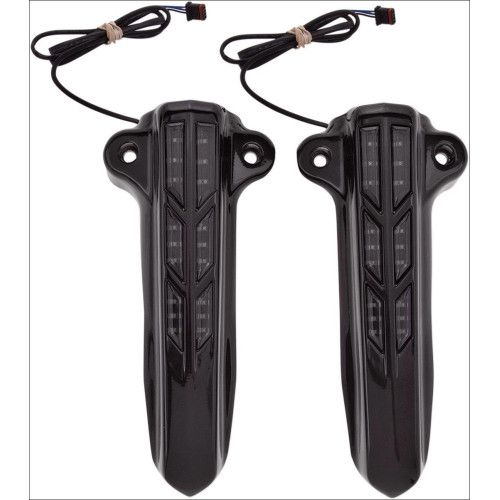 PartzBiz HD: 4421020-Ciro ฝาครอบตัวเลื่อนขาท่อนล่างสีดำพร้อมไฟ LED สีเหลืองอำพันสำหรับ Harley Touring FLH/T 14-16 | 43003