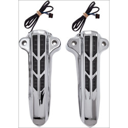 PartzBiz HD DS04030135 - Ciro Chrome ฝาครอบตัวเลื่อนขาท่อนล่างพร้อมไฟ LED สีเหลืองอำพันสำหรับ Harley Touring FLH/T 14-16 | 43001