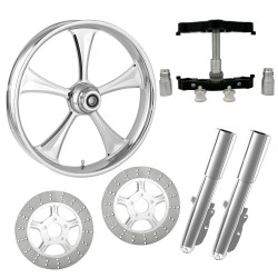 PartzBiz HD CLUTCH-DUAL-CHR-KIT-PCKG - Clutch Chrome 23" Wheel Tire Dual Rotors w/ Raked Triple Trees Lowers & Sliders | CLUTCH-DUAL-CHR-KIT-PCKG