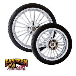 PartzBiz HD DS02012401 / TR310488 & DS02022187/ TR310479 - Coastal Moto Chrome Atlantic 21 ” หน้า 18 ” ล้อหลังและยาง 09-18 Harley Davidson Touring Bagger Dresser 0201-2223 & 0202-2112 310488 & 310479 3D-ATL213CH-ABS & 3D-ATL185CH-ABS