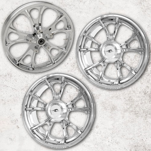 PartzBiz HD: 4420855-Coastal Moto Chrome Largo Precision Cast 3D 21” แพ็คเกจล้อและยางสำหรับ Harley Trike | 3D-LGO213CHABST