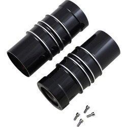 PartzBiz HD DS04110188 - Covington Customs Black Ripper Finned Billet Fork Bellows Leg Bells Harley 80-13