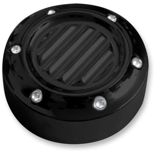 PartzBiz HD: 4420326-Covingtons Customs Black Dimpled M8 M Eight Oil Dip Stick Cover Harley 17-18 | แฮนด์ C1186-B