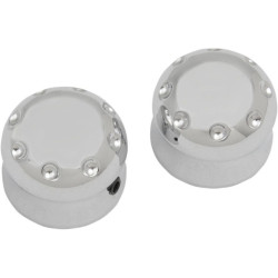 PartzBiz HD DS02140242 - Covingtons Customs Chrome Dimpled Front Axle Caps Harley Softail FLH FXDWG XL | C0011-ซี PartzBiz HD DS02140242 - Covingtons Customs Chrome Dimpled Front Axle Caps Harley Softail FLH FXDWG XL | C0011-ซี