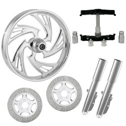PartzBiz HD CRISIS-DUAL-CHR-KIT-PCKG - Crisis Chrome 23" Wheel Tire Dual Rotors w/ Raked Triple Trees Lowers & Sliders | CRISIS-DUAL-CHR-KIT-PCKG