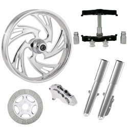 PartzBiz HD CRISIS-SNGL-CHR-KIT-23PCKG - Crisis Chrome 23" Wheel Tire Single Side w/ Raked Triple Trees Lowers & Sliders | CRISIS-SNGL-CHR-KIT-23PCKG