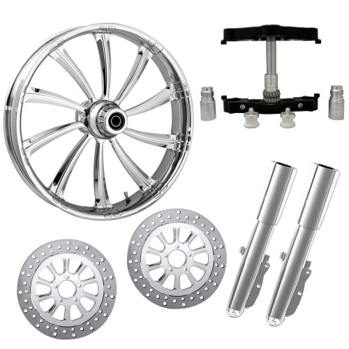 PartzBiz HD: 4419082-Cypher Chrome 23" Wheel Tire Dual Rotors w/ Raked Triple Trees Lowers & Sliders | CYPHER-DUAL-CHR-KIT-PCKG
